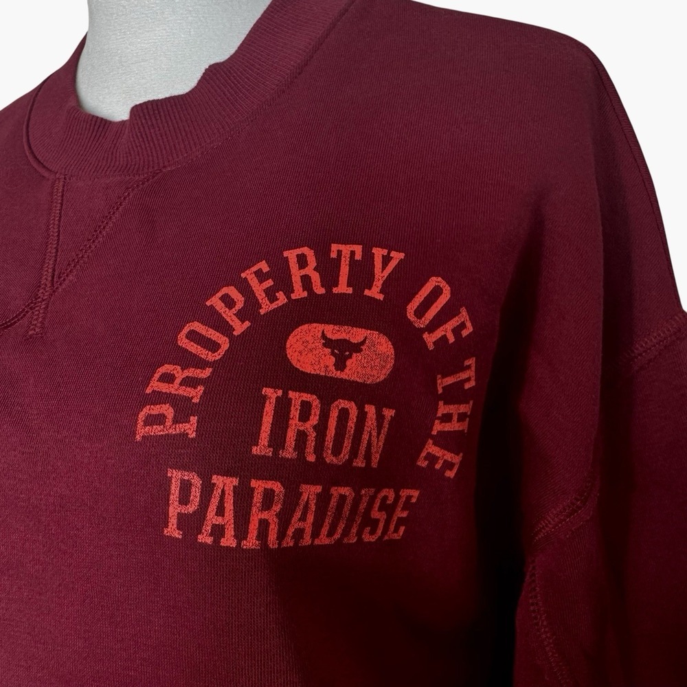 Under Armour Project Rock Sweatshirt Womens S Maroon Iron Paradise Cropped Gym - Picture 3 of 8